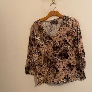 CHICOS BROWN & BLACK LONG SLEEVE BLOUSE SIZE 2
